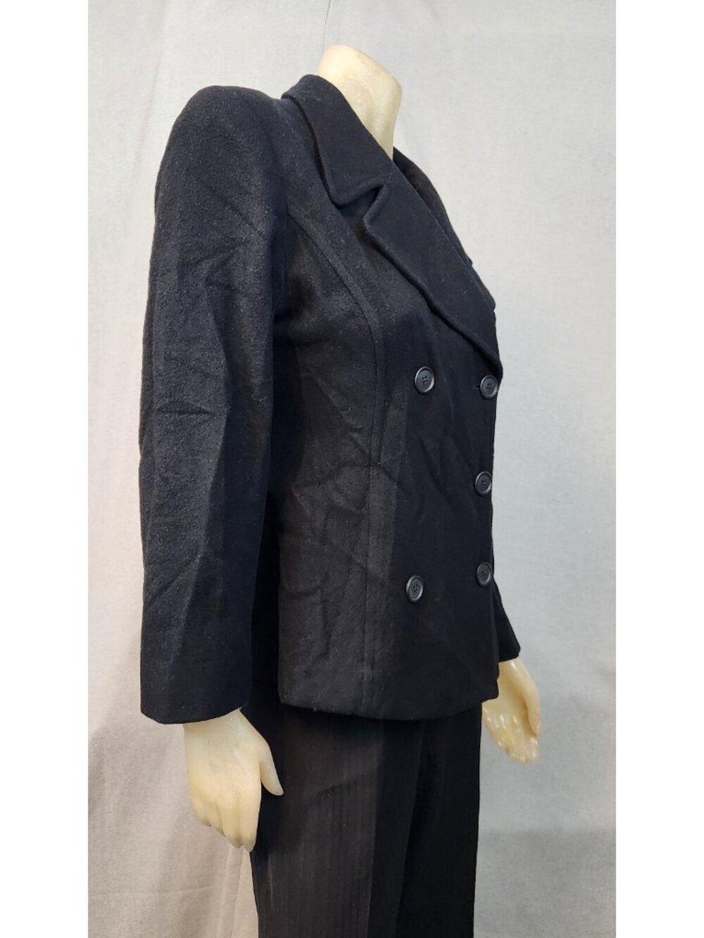 Finity Studio Solid Black Cashmere Wool Blend Jacket Winter Coat Petite 8P 8 - Picture 2 of 5